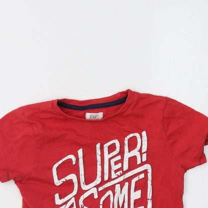 Close-up detail of F&F girls’ red basic t-shirt, size 3-4, years