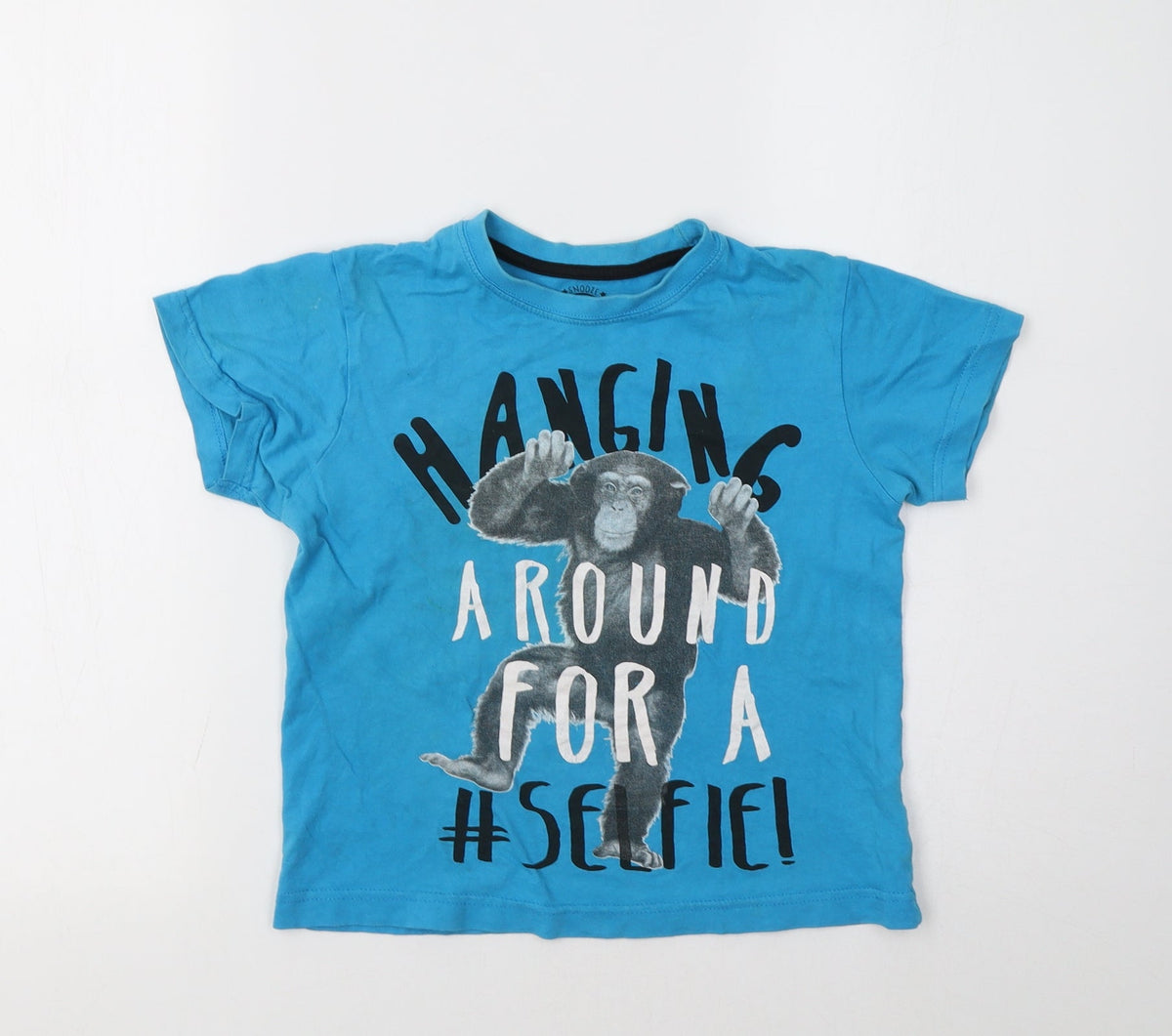 Additional front view of Matalan girls’ blue basic t-shirt, size 6-7, years - monkey