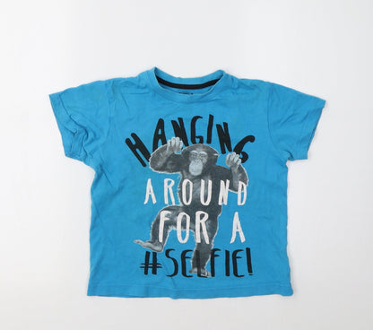 Additional front view of Matalan girls’ blue basic t-shirt, size 6-7, years - monkey