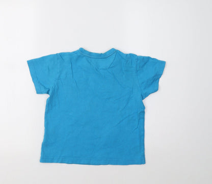 Back view of Matalan girls’ blue basic t-shirt, size 6-7, years - monkey