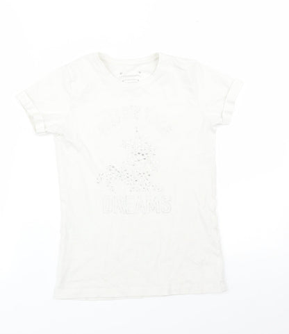 Primark Girls White   Basic T-Shirt Size 9-10 Years  - FOLLOW YOUR DREAMS