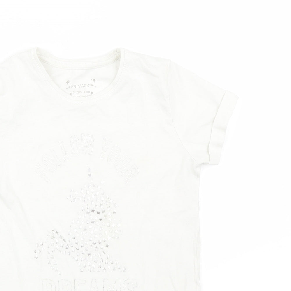 Primark Girls White   Basic T-Shirt Size 9-10 Years  - FOLLOW YOUR DREAMS
