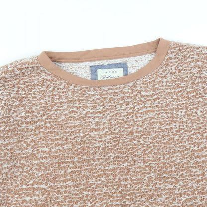 Close-up detail of JACHS women’s orange pullover sweatshirt, size M