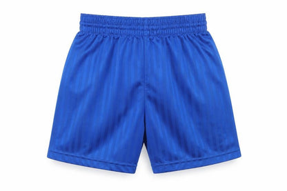 Front view of PRO STAR boys’ blue striped sweat shorts, size XS