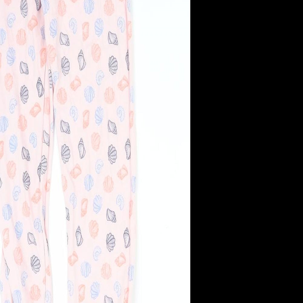 Brand and care label for Tu girls’ pink solid pyjama pants, size 9-10, years - seashells