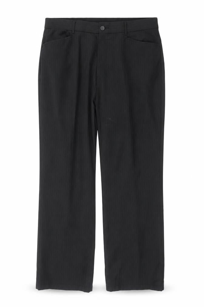 Front view of Preworn men’s black dress pants trousers, size 38, in, 29-inch leg