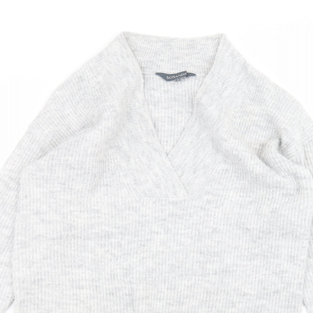 Close-up detail of Sonsandar women’s grey jumper, size UK 8