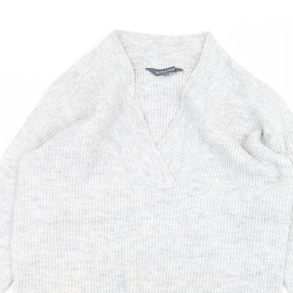 Close-up detail of Sonsandar women’s grey jumper, size UK 8