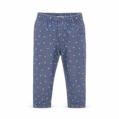 Front view of Mini Club Baby Blue Polka Dot sweatpants, size 12-18, Months