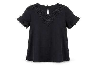 Front view of Contemplay women’s black basic t-shirt, size M
