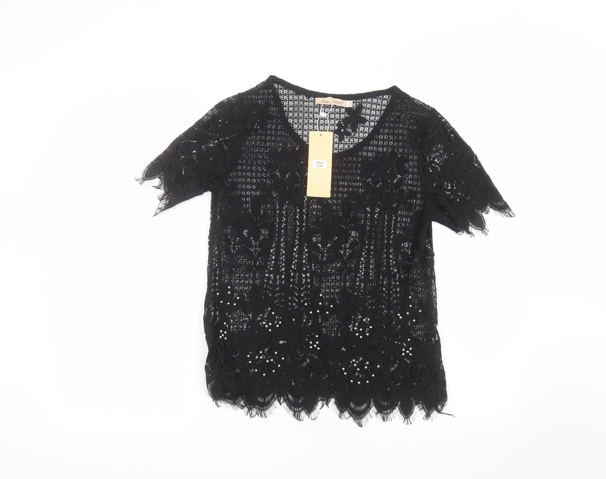 Additional front view of Melya Melody women’s black basic t-shirt, size M