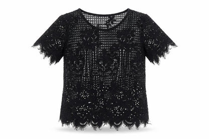 Front view of Melya Melody women’s black basic t-shirt, size M