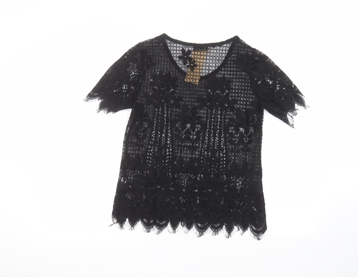 Back view of Melya Melody women’s black basic t-shirt, size M