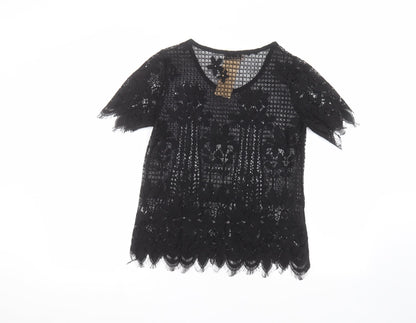 Back view of Melya Melody women’s black basic t-shirt, size M