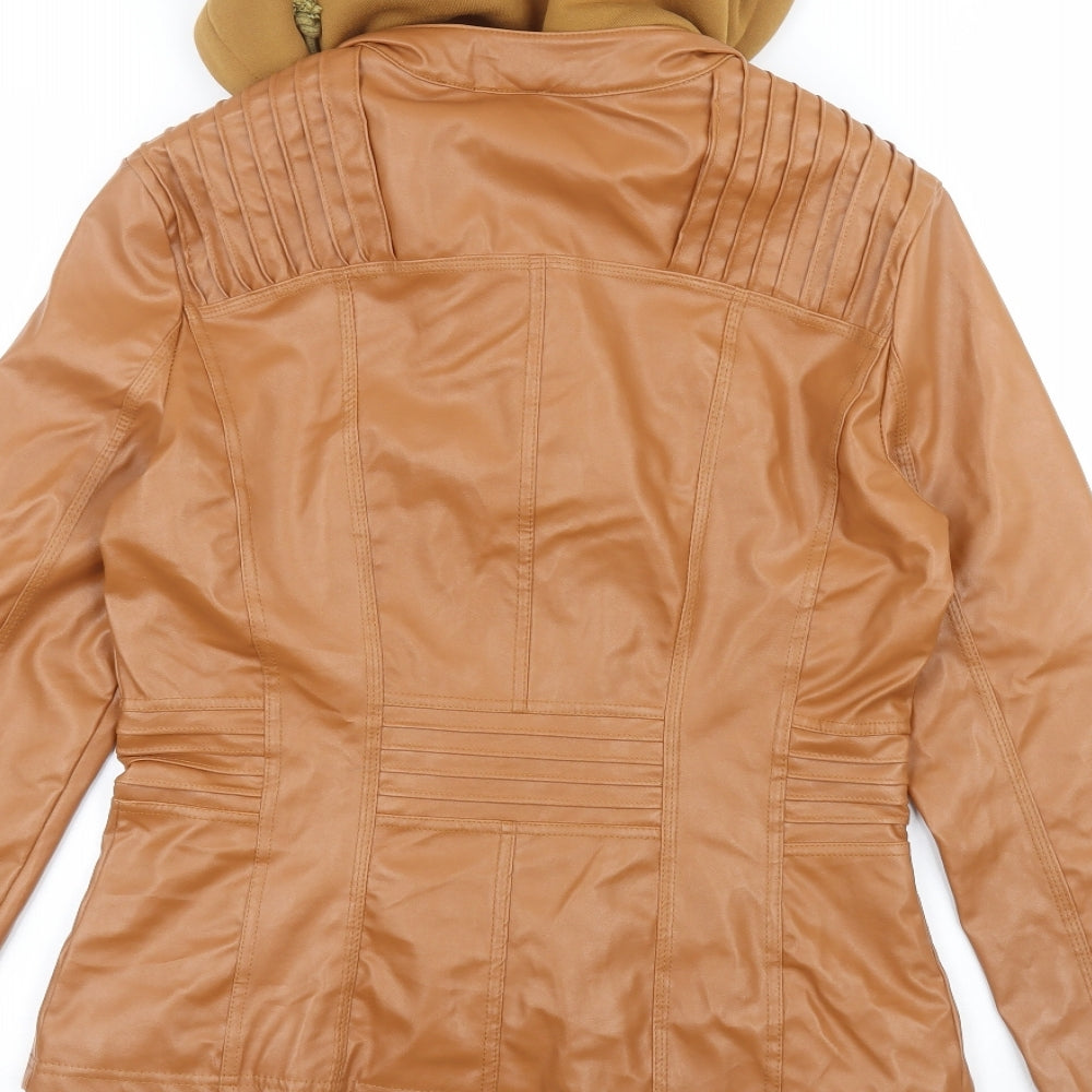 Brand and care label for Gamiss women’s brown parka coat, size L