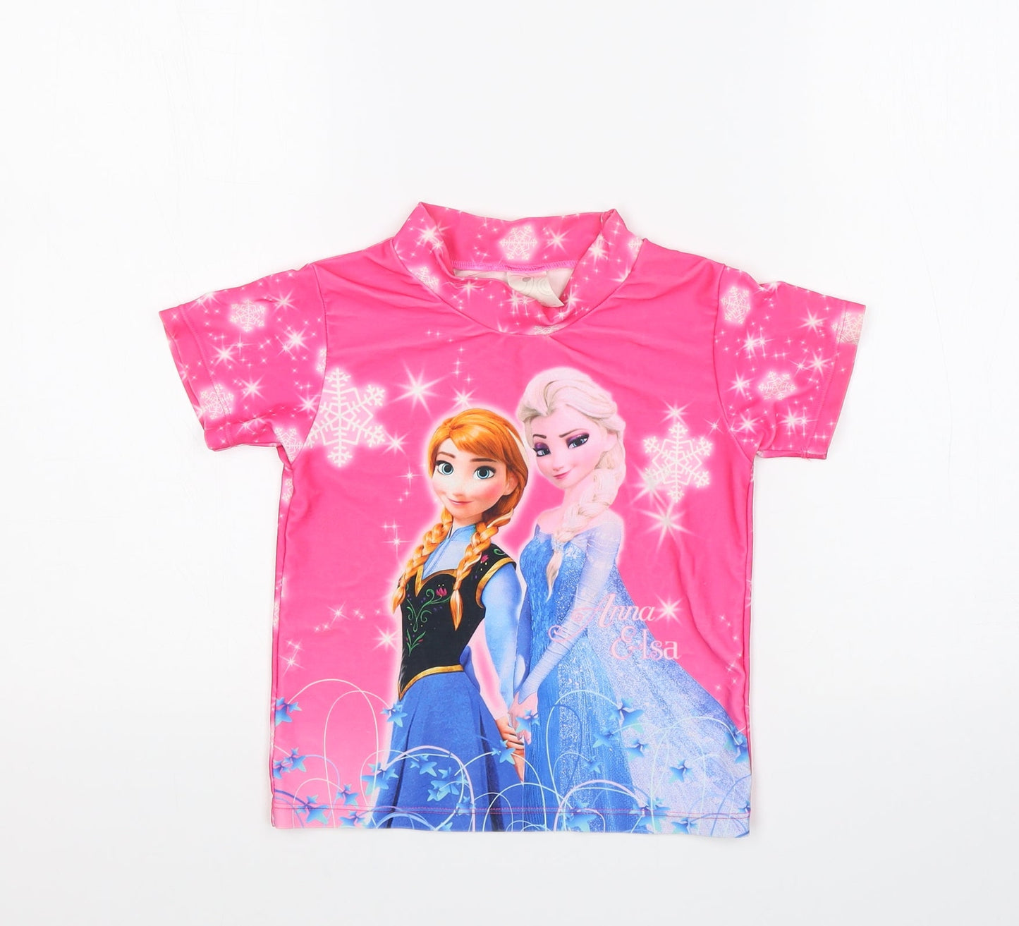 Preworn Girls Pink   Basic T-Shirt Size 8 Years  - Frozen