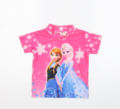 Preworn Girls Pink   Basic T-Shirt Size 8 Years  - Frozen