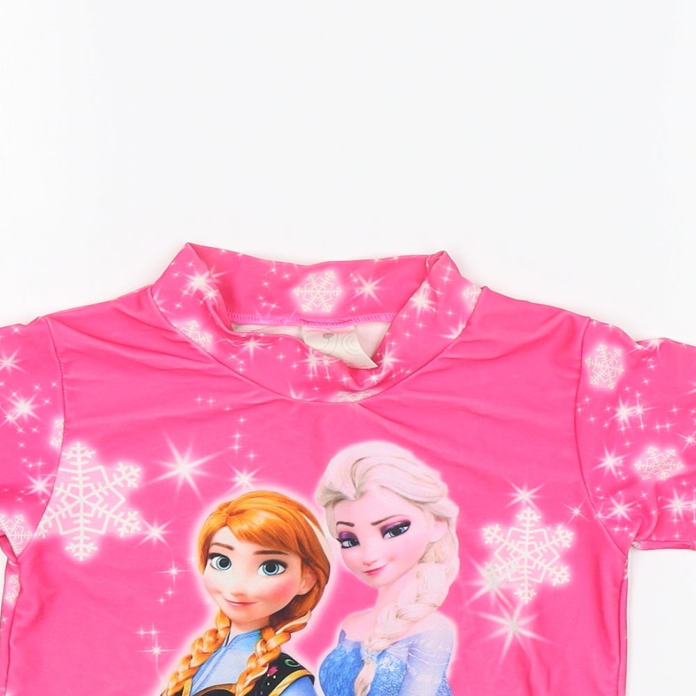 Preworn Girls Pink   Basic T-Shirt Size 8 Years  - Frozen