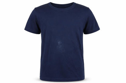 Front view of H&M boys’ blue basic t-shirt, size 5-6, years