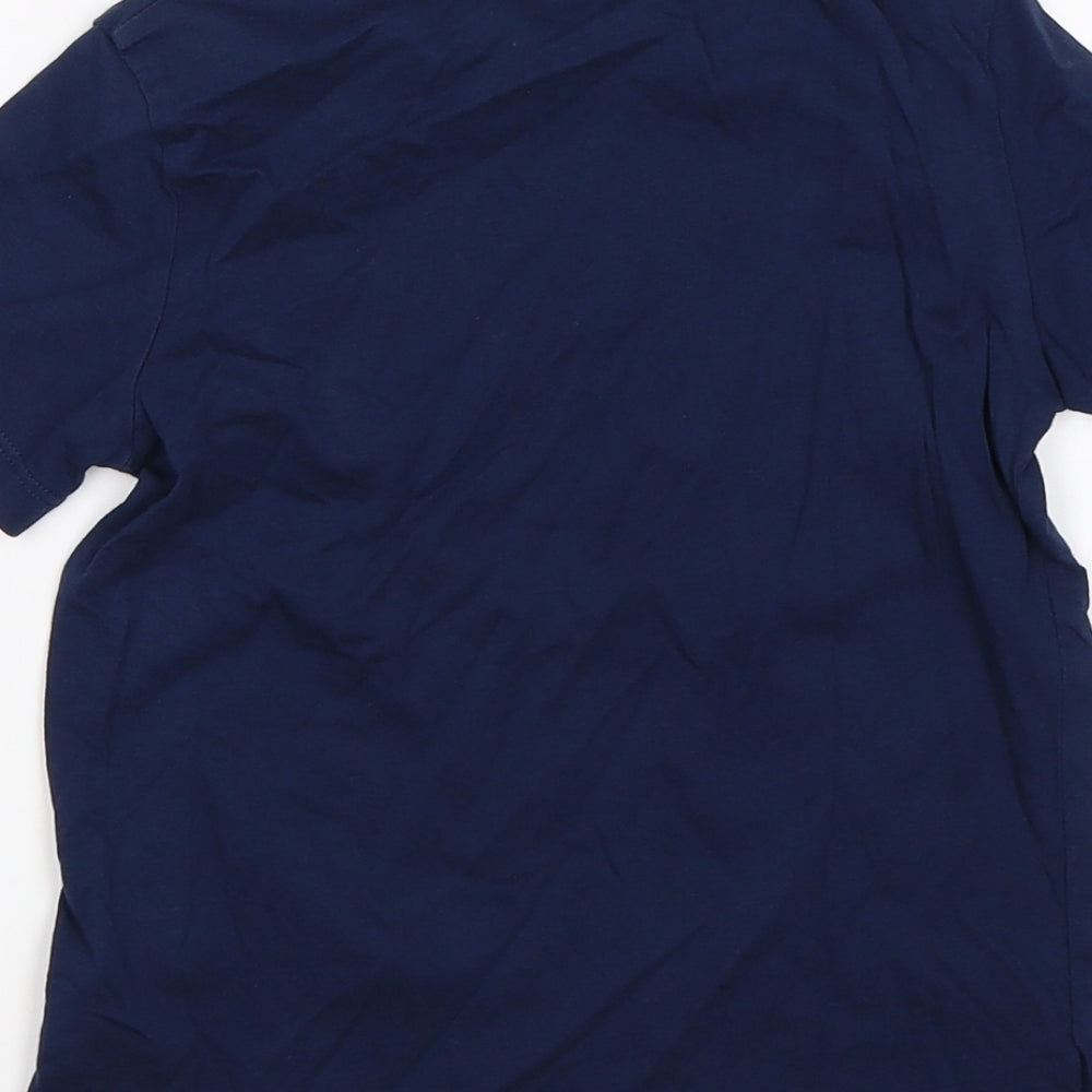 Brand and care label for H&M boys’ blue basic t-shirt, size 5-6, years