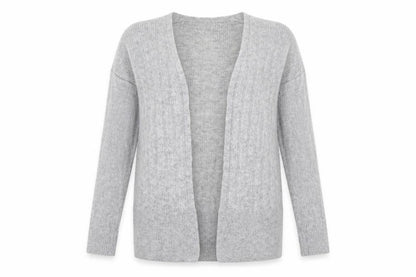 Front view of River Island women’s grey cardigan jumper, size UK 10