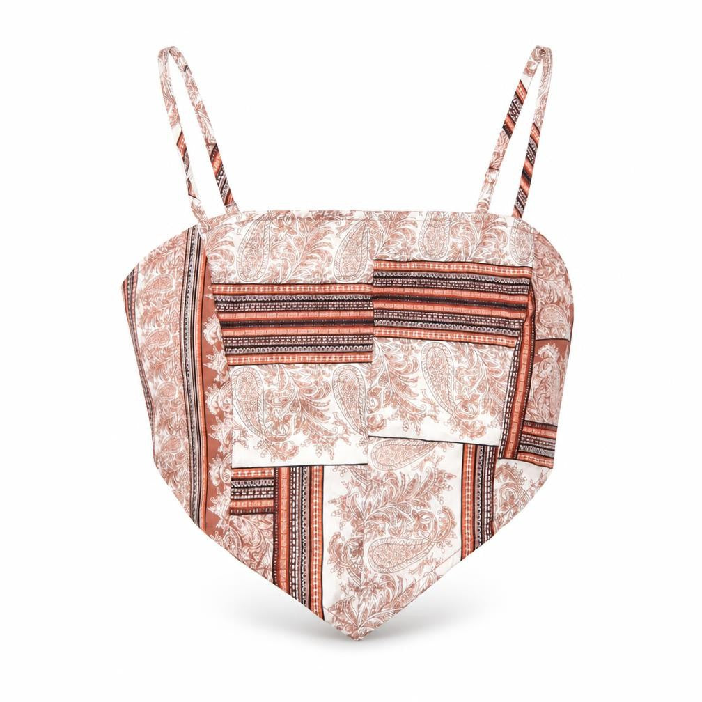 Front view of Missguided women’s brown fair isle cropped tank, size UK 10