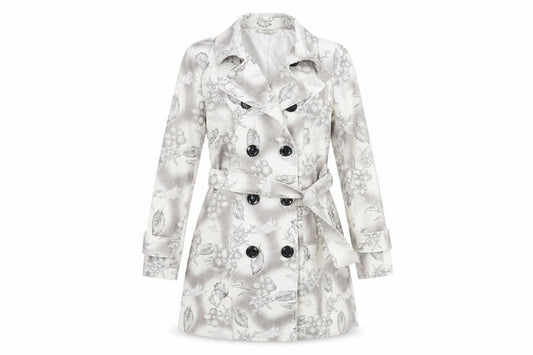 Front view of izabel women’s white floral overcoat blazer, size UK 8