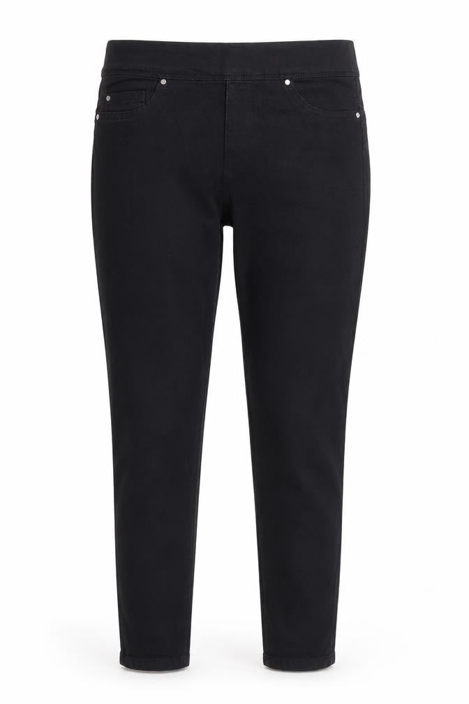 Front view of Denim & Co. women’s black straight jeans, size UK 10, 26-inch leg