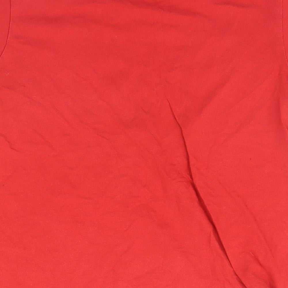 Brand and care label for Preworn boys’ red basic t-shirt