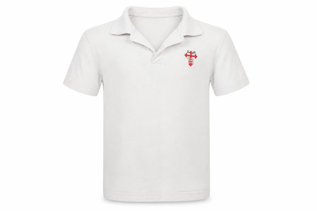 Front view of Innovation boys’ white basic polo, size 8-9, years