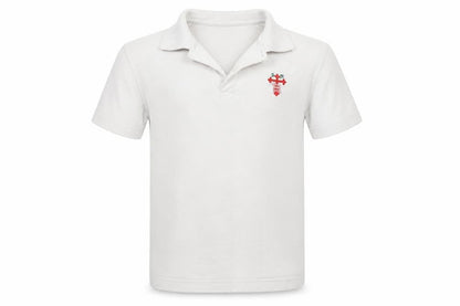 Front view of Innovation boys’ white basic polo, size 8-9, years