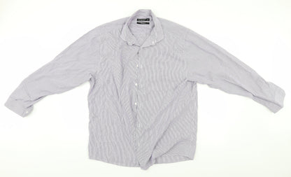 Mens UK Size 17 Cedar Wood State Blue  Button-Up Long Sleeve Casual Shirt