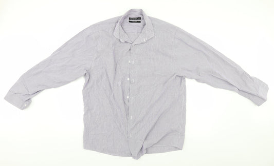Mens UK Size 17 Cedar Wood State Blue  Button-Up Long Sleeve Casual Shirt