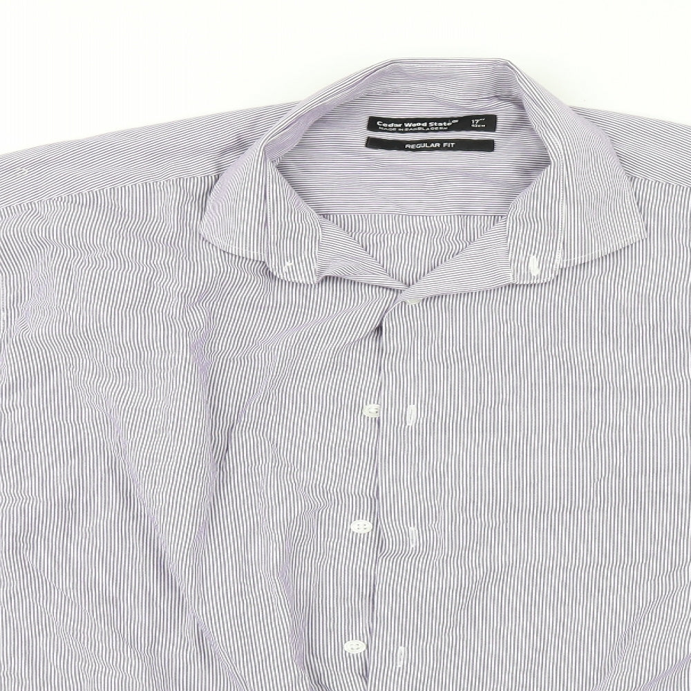 Mens UK Size 17 Cedar Wood State Blue  Button-Up Long Sleeve Casual Shirt