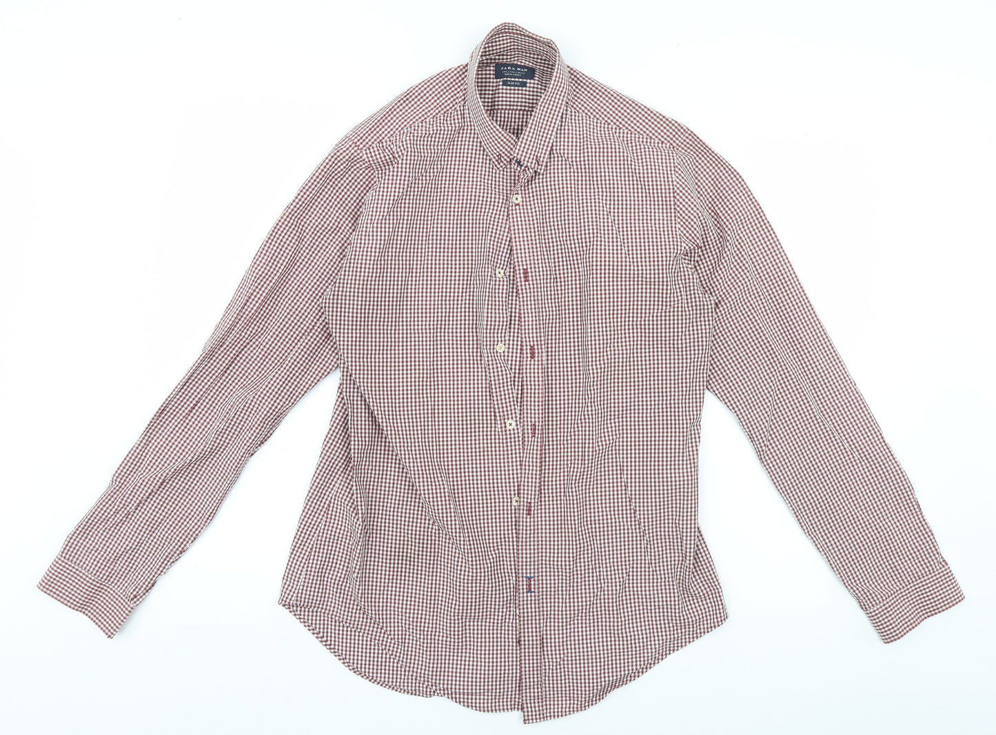 Zara Mens White Check   Button-Up Size L