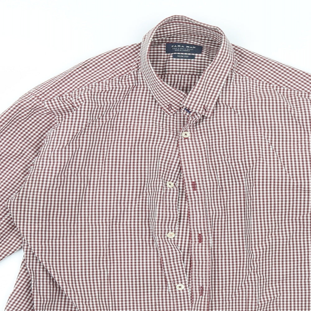 Zara Mens White Check   Button-Up Size L