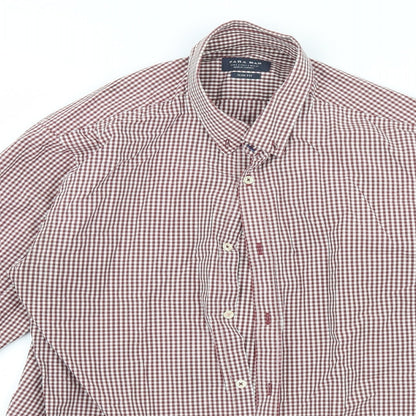 Zara Mens White Check   Button-Up Size L
