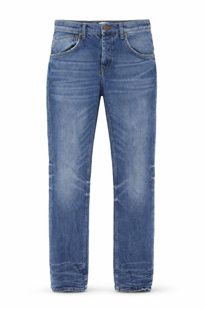 Front view of River Island women’s blue denim skinny jeans, size UK 32, 31-inch leg
