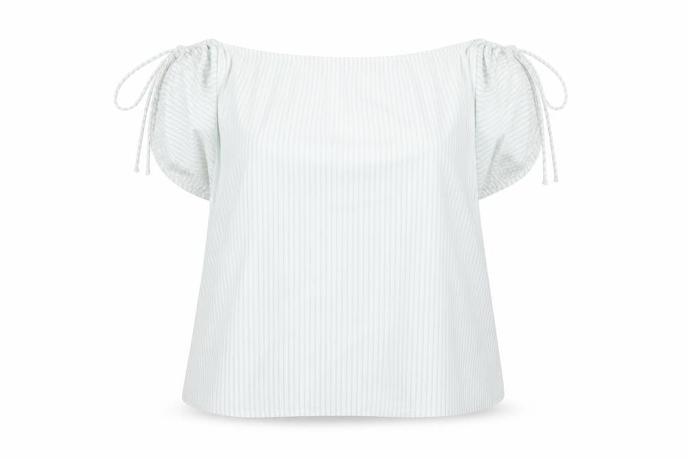 Front view of Simply Be women’s white striped basic blouse, size UK 20