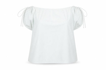 Front view of Simply Be women’s white striped basic blouse, size UK 20