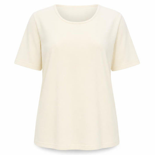 Front view of Damart women’s beige basic t-shirt, size UK 16