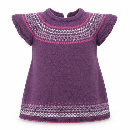 Front view of H&M girls’ pink knit jumper, size 9-12, months