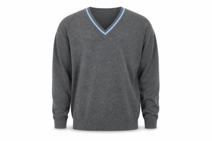 Front view of Magic Fit men’s grey knit jumper, size S