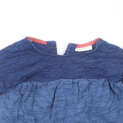 Close-up detail of Next girls’ blue basic t-shirt, size 3-6, months