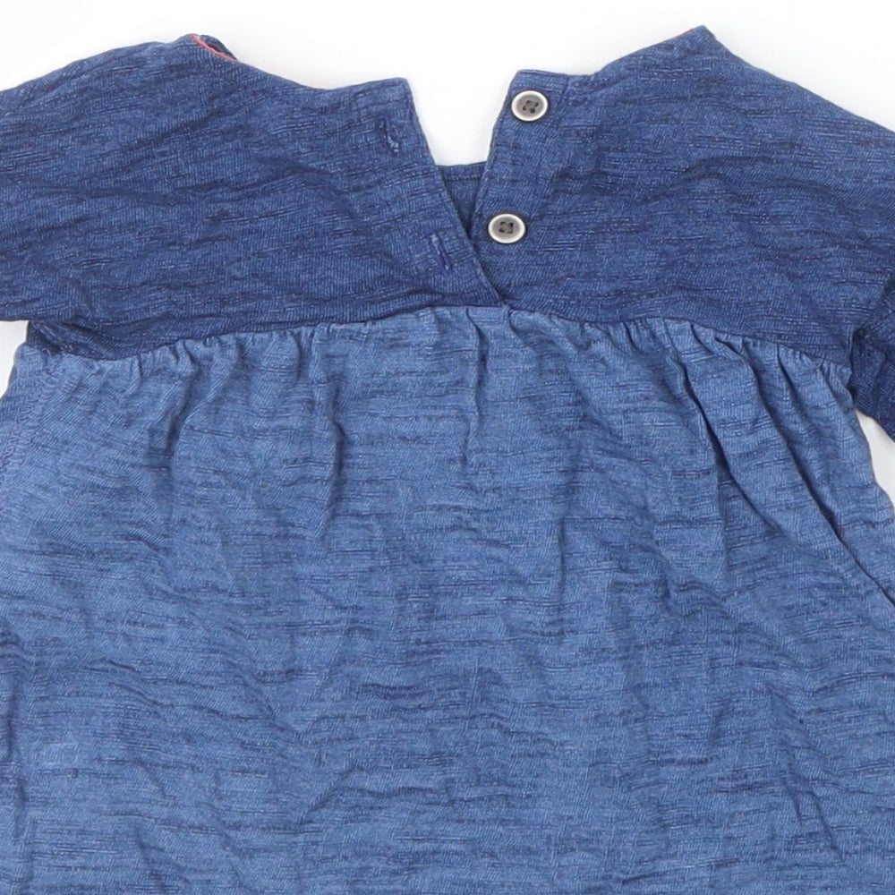 Brand and care label for Next girls’ blue basic t-shirt, size 3-6, months