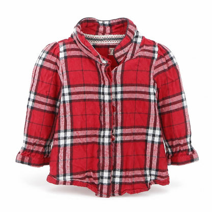 Front view of Next girls’ red check basic button-up, size 3-6, months