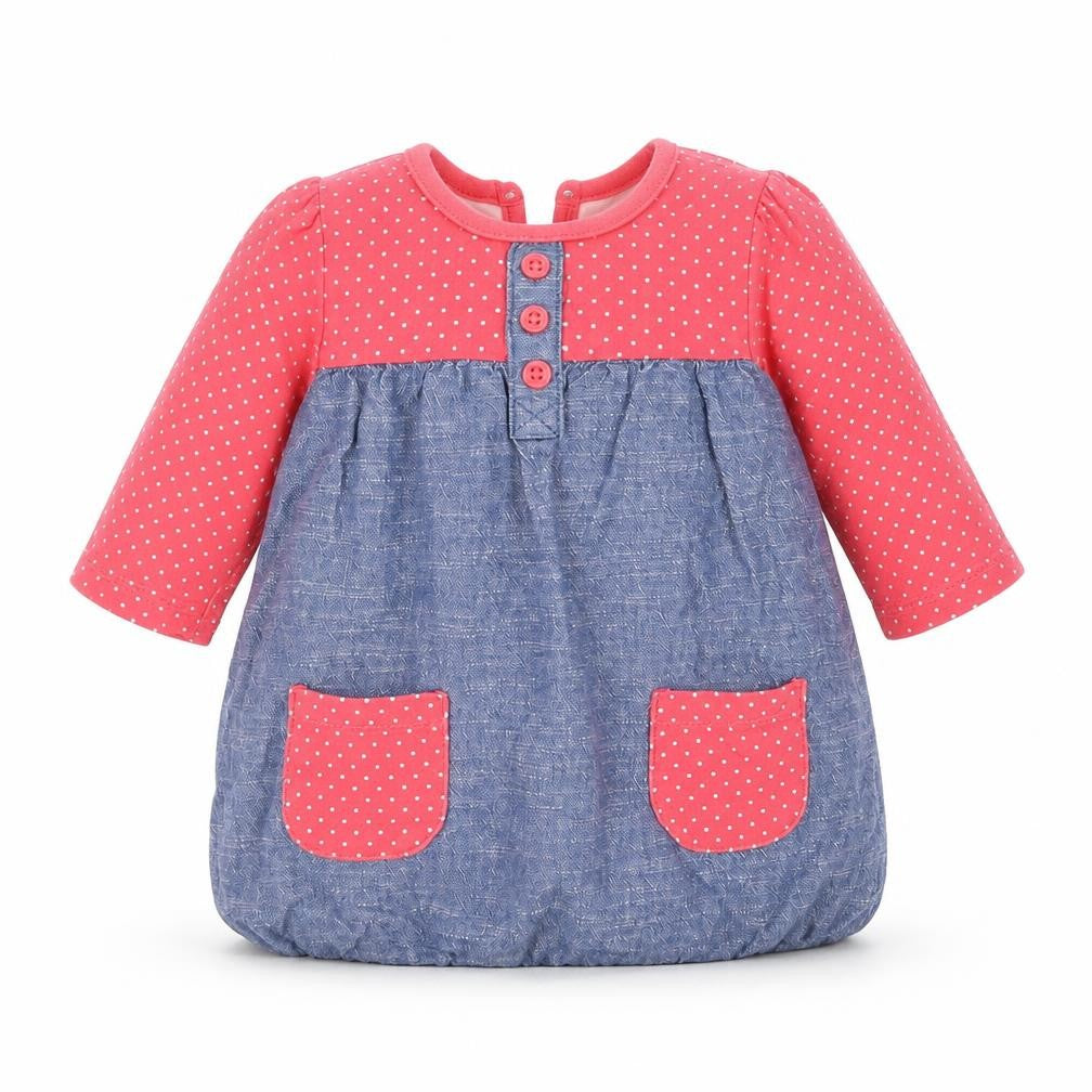 Front view of George girls’ pink polka dot t-shirt dress, size 3-6, months