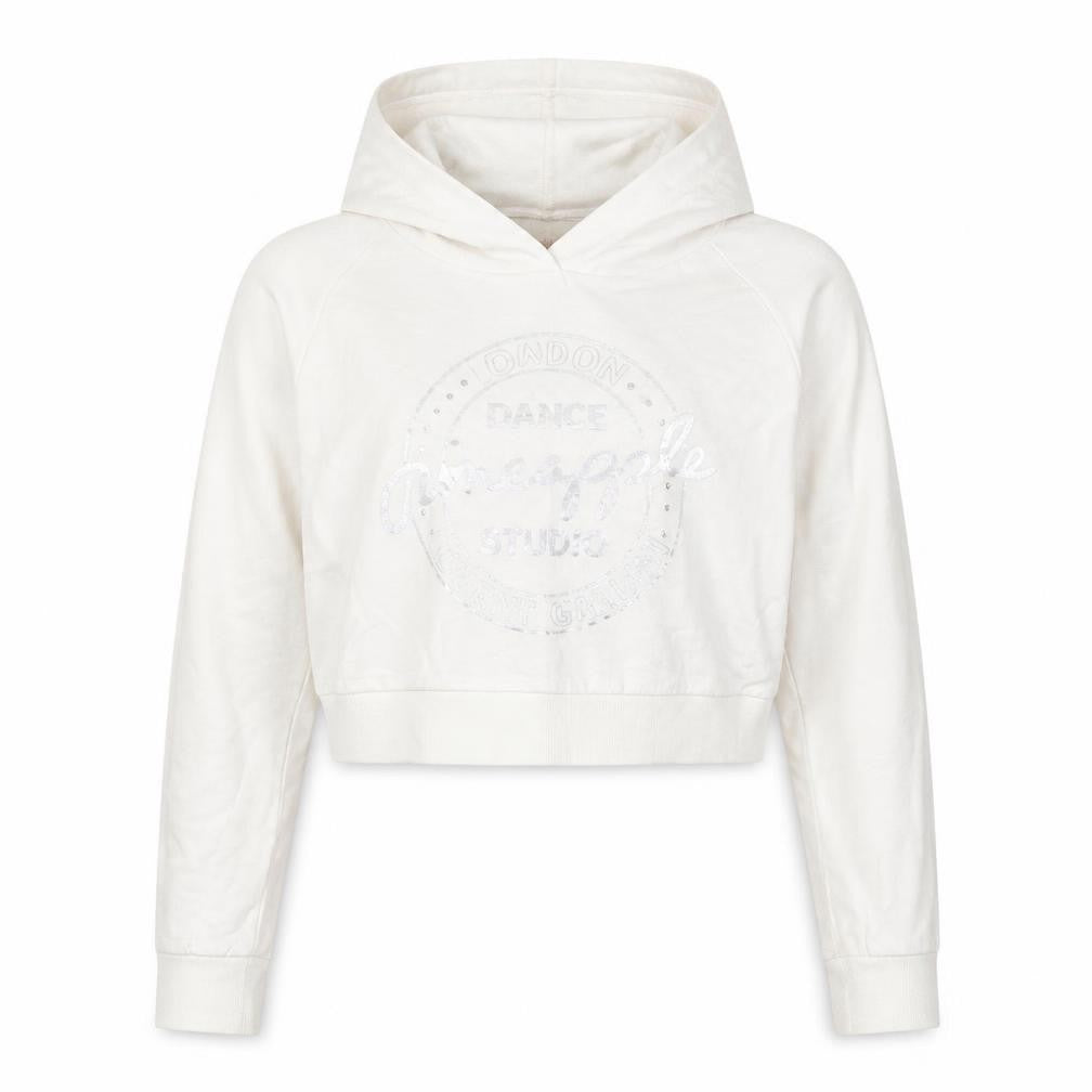 Front view of Pineapple girls’ white pullover hoodie, size 11-12, years - cropped