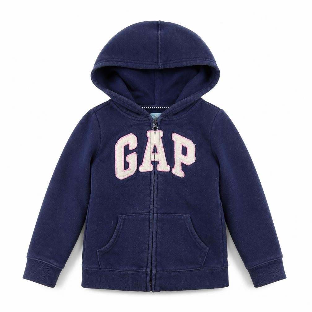 Front view of Gap girls’ blue full zip hoodie, size 5, years