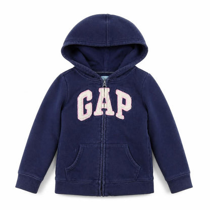 Front view of Gap girls’ blue full zip hoodie, size 5, years